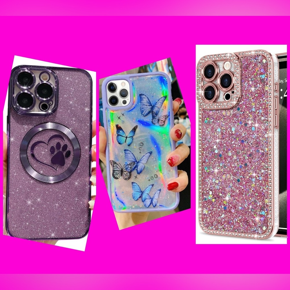 iphone 15 Pro Case Bundle glittery sparkly rose gold